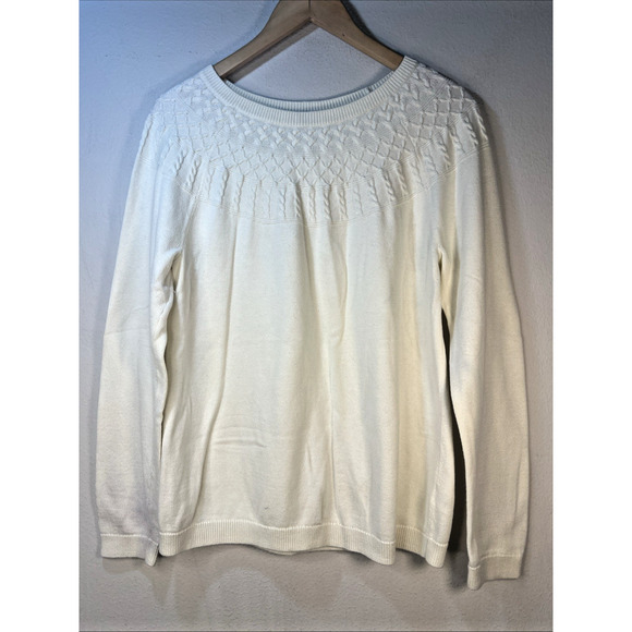 Talbots Large Sweater Cream Cable Knit Long Sleeve Cotton Rayon Nylon Cashmere - Picture 1 of 9